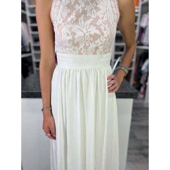 Lulu's White Lace Flowy Maxi Gown Dress $99 NWT - Picture 7 of 14
